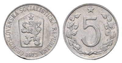 Чехословакия 5 геллеров 1973 KM 53 алюминий 201-1111