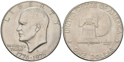 США 1 доллар 1976 D, 200 лет независимости США (1776-1976) KM 206 медь плакировнная медно-никелем 4368-913