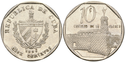 Куба 10 сентаво 1996 форт в Гаване Ла-Фуэрса KM 576.2 сталь плакированная никелем 4364-1535