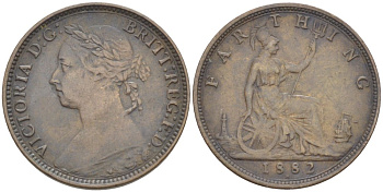 Великобритания 1 фартинг 1882 H, Виктория (1837-1901) KM 753, Spink 3959 бронза 4543-914
