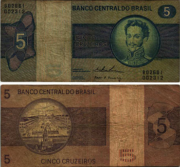 Бразилия 5 крузейро 1974 подпись 18, серия 6035, Педру I, Император Бразильской империи Pick 192 c бумага 7219-48-3-1