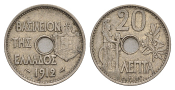 Греция 20 лепт 1912 Георг I (1863-1913), Афина KM 64 никель 4654-1122