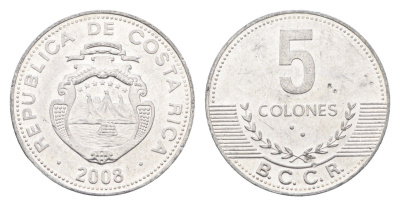 Коста-Рика 5 колонов 2008 KM 227b алюминий aUNC 4664-751