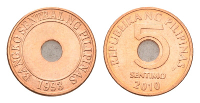 Филиппины 5 сентимо 2010 KM 268 сталь плакированная медью UNC 4668-657