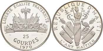 Гаити 25 гурдов 1970 10 лет революции, 155 гр. KM 67.1 серебро PROOF 1069-1-23