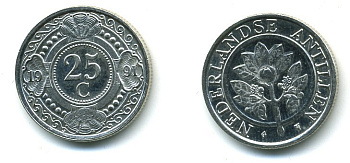 Нидерландские Антилы 25 центов 1991 Беатрикс (1980-2013) KM 35 никелированная сталь 35-1246
