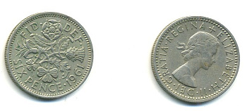 Великобритания 6 пенсов 1961 Елизавета II (1952-2022) KM 903, Spink 4149 медно-никель 23-827