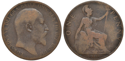 Великобритания 1 пенни 1904 Эдуард VII (1901-1910) KM 794.2, Sp 3990 бронза 4165-712