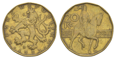 Чехия 20 крон 1993 KM 5 сталь плакированная латунью 4633-726