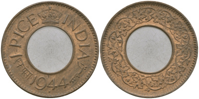 Британская Индия 1 пайс 1944 Георг VI (1936-1952) KM 533 бронза 33-1116