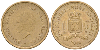 Нидерландские Антилы 1 гульден 2006 Беатрикс (1980-2013) KM 37 сталь плакированная бронзой 4398-144