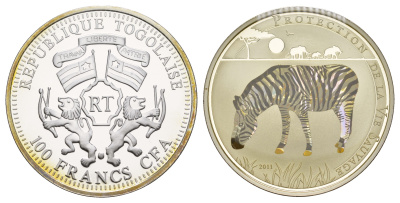 Того 100 франков 2011 Защита дикой природы - Зебра KM 116 медно-никель плакированный серебром PROOF 443-1143