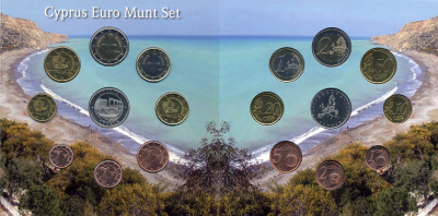 Кипр набор из 8 евромонет + жетон 2008 в красочном буклете  биметалл  UNC  1-6-1-09