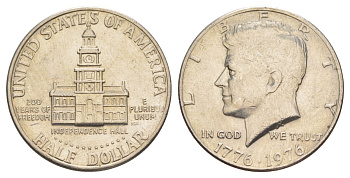 США 1/2 доллара (50 центов) 1976 200 лет независимости, Джон Кеннеди KM 205 медь плакированная медно-никелем aUNC 4545-423