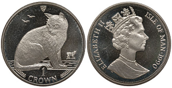 Остров Мэн 1 крона 1990 БЕЗДОМНАЯ КОШКА KM 275 медно-никель UNC 1078-4-51