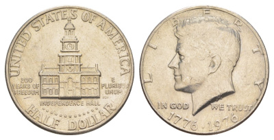 США 1/2 доллара (50 центов) 1976 200 лет независимости, Джон Кеннеди KM 205 медь плакированная медно-никелем aUNC 4545-423