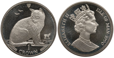 Остров Мэн 1 крона 1990 БЕЗДОМНАЯ КОШКА KM 275 медно-никель UNC 00-00