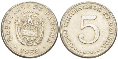 Панама 5 сентесимо 1968 KM 23.2 медно-никель 261-454