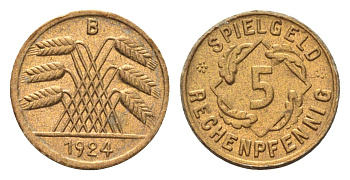 Германия игровой жетон в 5 рентенпфеннигов 1924 диаметр 18 мм, вес 0,2 гр картон 4702-959