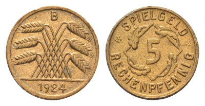 Германия игровой жетон в 5 рентенпфеннигов 1924 диаметр 18 мм, вес 0,2 гр картон 4702-959