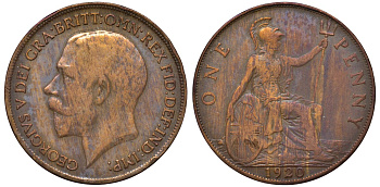 Великобритания 1 пенни 1920 Георг V (1910-1936) KM 810, Spink 4051 бронза 4131-326