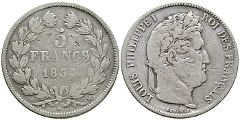 Франция 5 франков 1834 M, Луи Филипп I (1830-1848) KM 749.9 серебро 4386-235