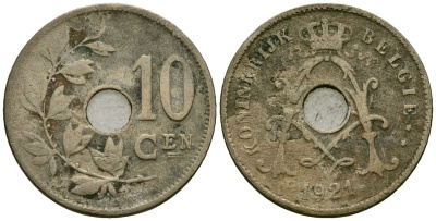 Бельгия 10 сантимов 1921 Belgie KM 86 медно-никель 4172-631