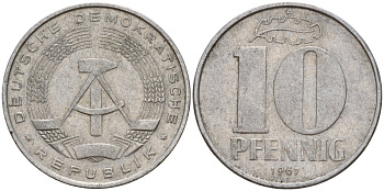 ГДР 10 пфеннигов 1967 A KM 10 алюминий 27-1247