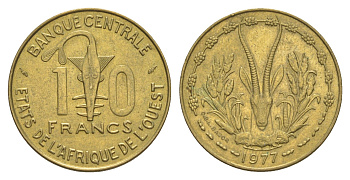 Западная Африка (BCEAO) 10 франков 1977 Центральный банк государств Западной Африки KM 1a медь алюминий никель aUNC 4642-236