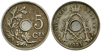 Бельгия 5 сантимов 1921 Belgie KM 67 медно-никель 4173-231