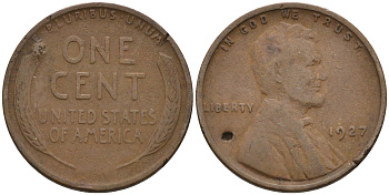США 1 цент 1927 Линкольн KM 132 бронза 4588-262