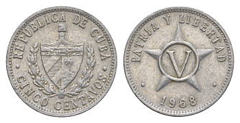 Куба 5 сентаво 1968 Монетный двор Кремницы KM 34 алюминий 4637-1044