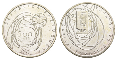 Португалия 500 эскудо 2001 Порту - Культурная столица Европы KM 733 серебро BU 32-824