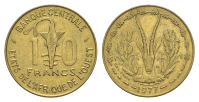 Западная Африка (BCEAO) 10 франков 1977 Центральный банк государств Западной Африки KM 1a медь алюминий никель aUNC 4642-236