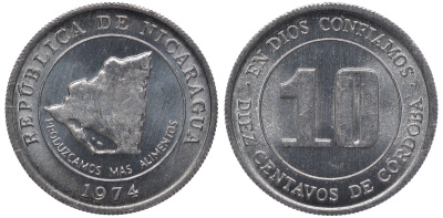 Никарагуа 10 сентаво 1974 ФАО KM 29 алюминий UNC M54-07
