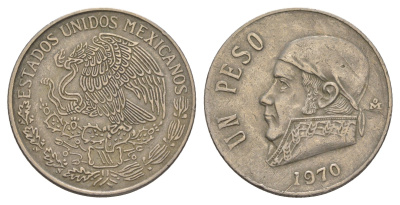 Мексика 1 песо 1970 Хосе Мария Морелос KM 460 медно-никель 4656-1216