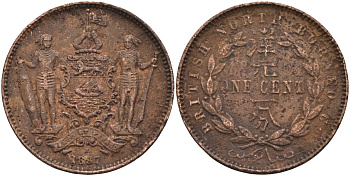 Британское Северное Борнео 1 цент 1887 Британская колония KM 2 бронза 4590-715