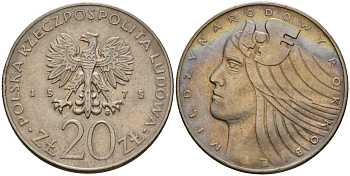 Польша 20 злотых 1975 MW, Международный год женщины KM 75, Parchimowicz 248 медно-никель UNC 97-311