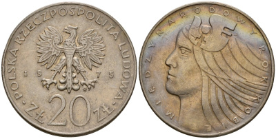 Польша 20 злотых 1975 MW, Международный год женщины KM 75, Parchimowicz 248 медно-никель UNC 97-311