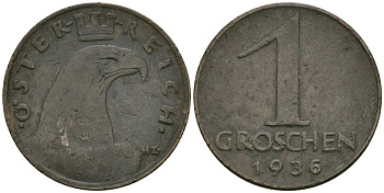 Австрия 1 грош 1936 KM 2836 бронза 4576-1027