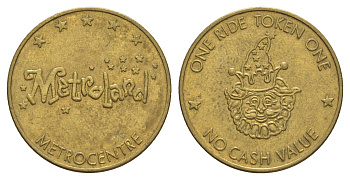 Великобритания жетон на 1 поездку в парке развлечений Metroland диаметр 27 мм, вес 8,5 гр латунь 4656-642