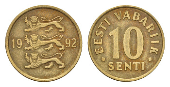 Эстония 10 сентов 1992 KM 22 латунь 192-439