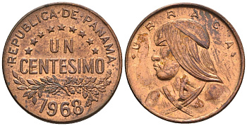 Панама 1 сентесимо 1968  KM 22 бронза  aUNC  4609-814