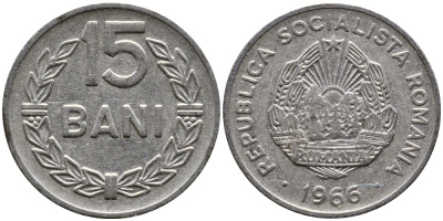 Румыния 15 бани 1966 KM 93 сталь плакированная никелем 4387-668