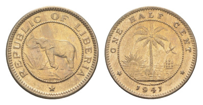 Либерия 1/2 цента 1941 KM 10a медь никель UNC 4614-966