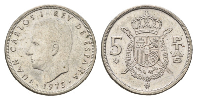 Испания 5 песет 1975 (79) Хуан Карлос I (1975-2014) KM 807 медно-никель 4673-1011