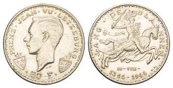 Люксембург 50 франков 1946 600 лет со дня смерти Иоганна Люксембургского KM 48 серебро 413-2742