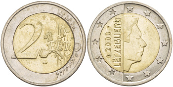 ЛЮКСЕМБУРГ 2 ЕВРО 2003 ВЕЛИКИЙ ГЕРЦОГ АНРИ KM 82 биметалл 4543-157