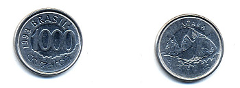 БРАЗИЛИЯ 1000 КРУЙЗЕЙРО 1993 РЫБА KM 626 сталь aUNC 76-727