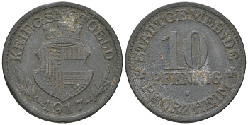 Пфорцгейм 10 пфеннигов 1917 Funck 423.1, Men05 20430.1, Men18 25604.1 цинк 176-847
